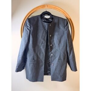 Saks Fifth Avenue Blazer Womens Like New Wool Pinstripe Collarless Jacket Black